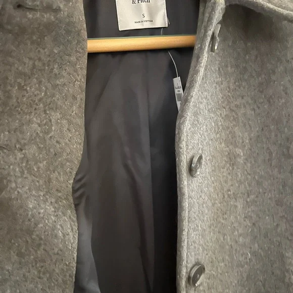 NWT Abercrombie & Fitch Gray Wool Blend Pea Coat - Picture 4 of 4